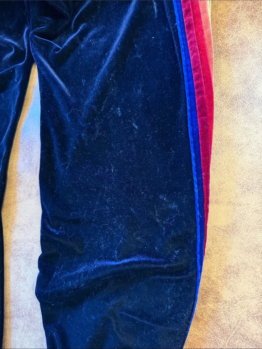 Women’s Aviator Nation Velvet 5 Stripe Jogger Sweatpants Sz Small Navy Blue
